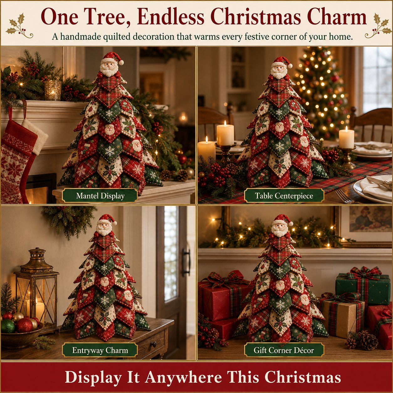 🎄 DIY Quilted Christmas Tree Kit | Layered 3D Tabletop Craft with Pre-Cut Festive Fabrics, Foam Base & Easy Instructions 🧵✨