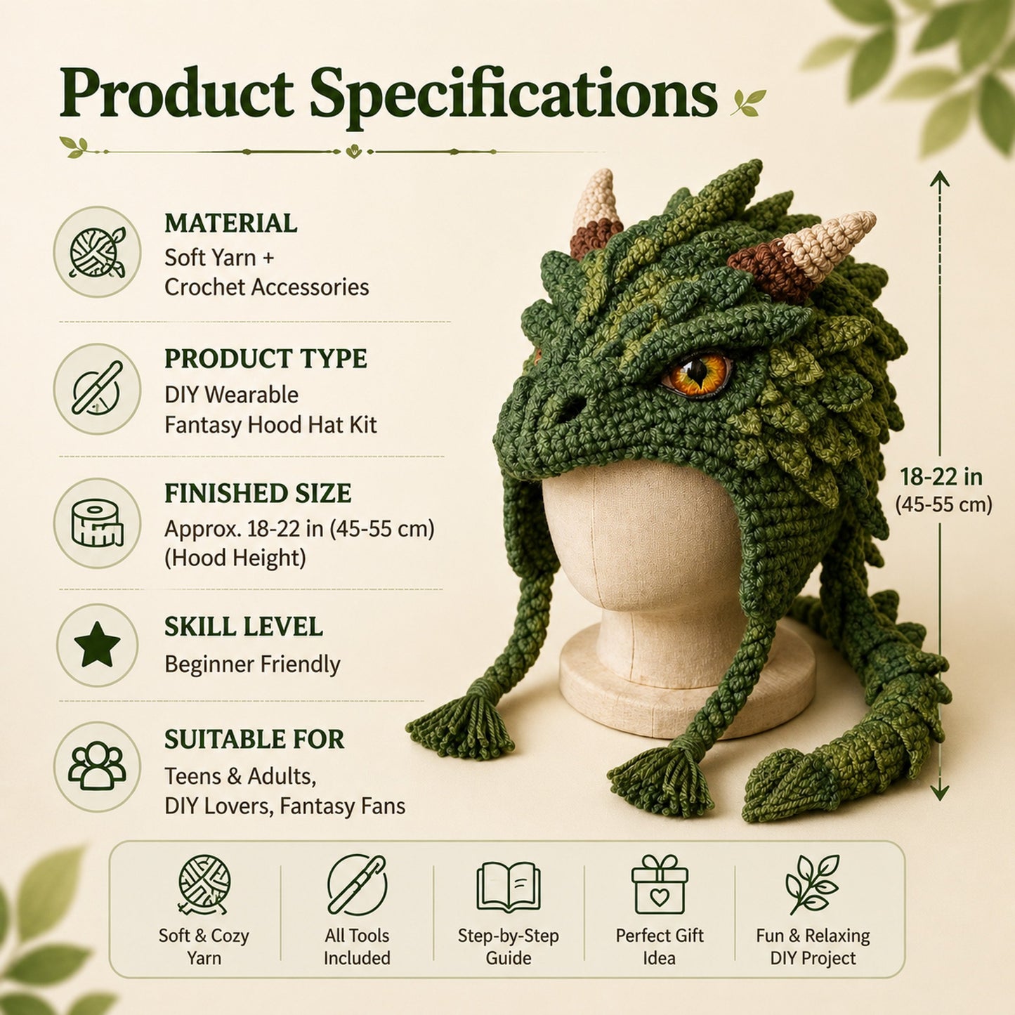 🔥LAST DAY 49% OFF - 🧵Fantasy Hood Hat DIY Crochet Kit – Create Your Own Magical Wearable Character Hat🎁Beginner Friendly