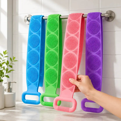 🛁 Silicone Bath Brush Back Scrubber with Handles – Double-Sided Exfoliating Shower Body Brush with Mesh Sponge for Deep Cleaning