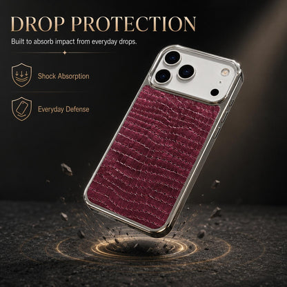 Luxe Croc Leather iPhone Case | Chrome Edge Slim Protective Cover ✨