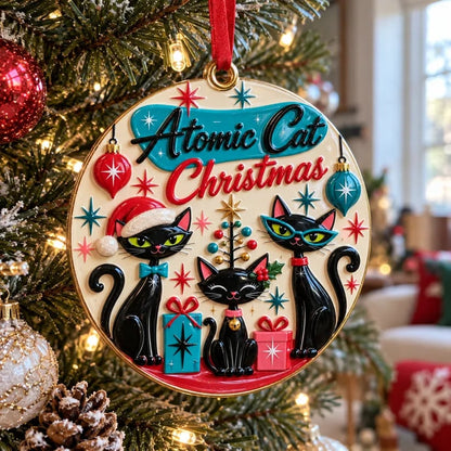 Vintage Mid-Century Black Cat Christmas Ornaments