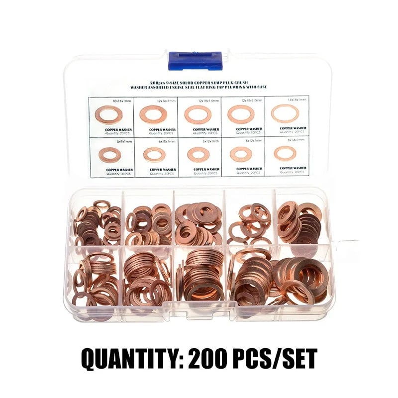 📢📢50% OFF !! ⏰200 PCS Copper Flat Washer Assortment Kit（50% OFF）