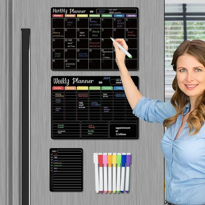 ✨ Black Dry Erase Boards Set - 3 Magnetic Boards for Refrigerator