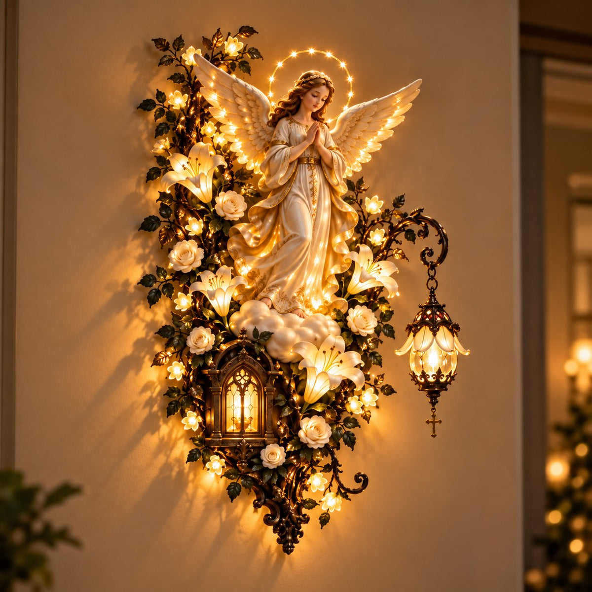 Illuminated Virgin Mary Floral Wall Decor