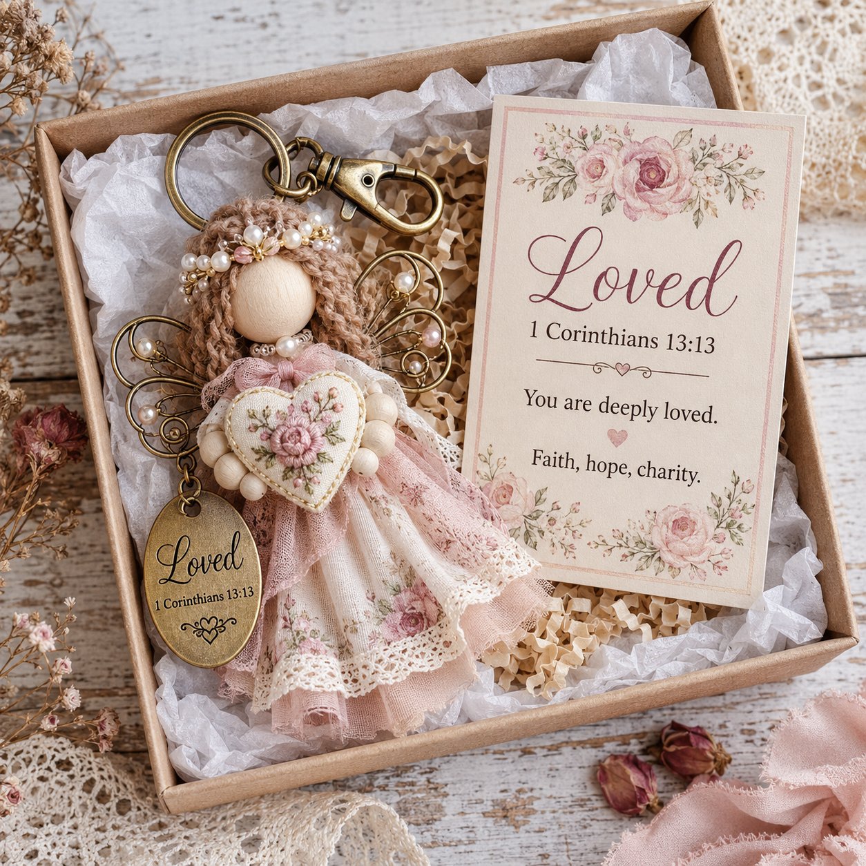 ⏳ Last Day 49% OFF – 🪽 Faith Guardian Keychain Scripture Gift Set Collection | Layered Fabric Charm, Inspirational Scripture Card & Ready-to-Gift Box Included 💕