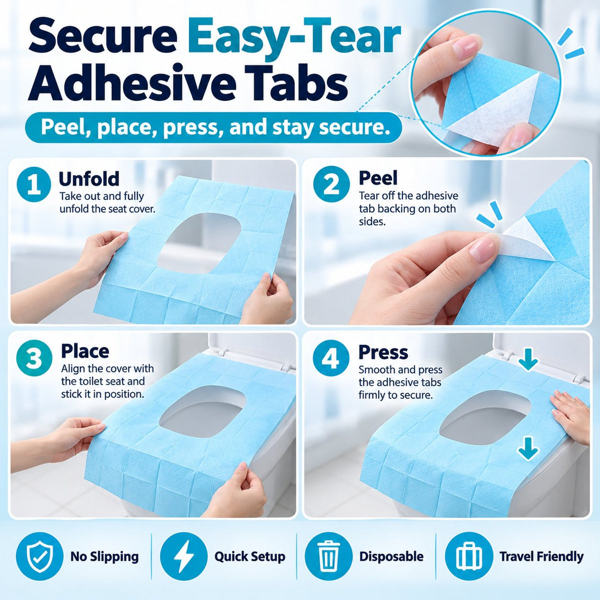 Disposable Waterproof Toilet Seat Covers | Individually Wrapped Travel Hygiene Liners