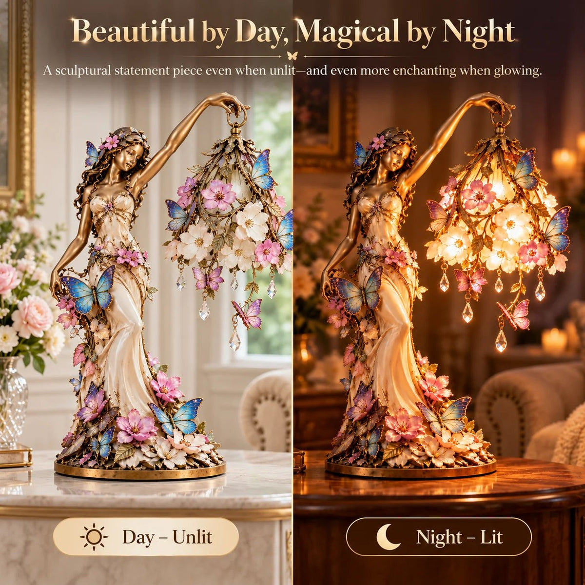 🦋 'Butterfly Lady' Accent Lamp – Elegant flower goddess-style lamp with crystal drops