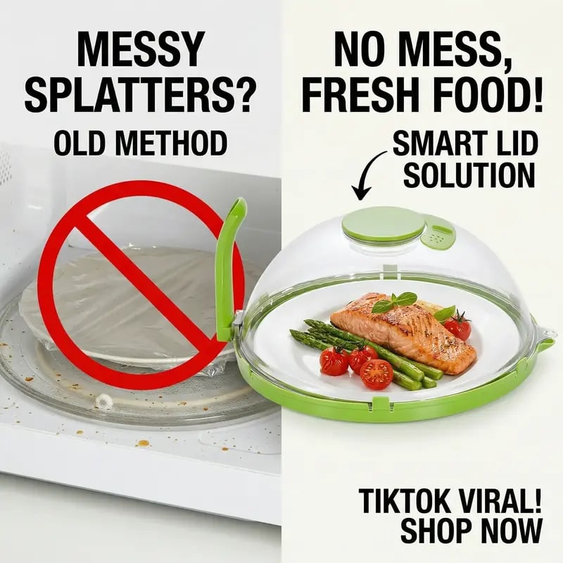 10" Clear Microwave Splatter Cover: Built-in Water Steamer & Steam Vent Lid