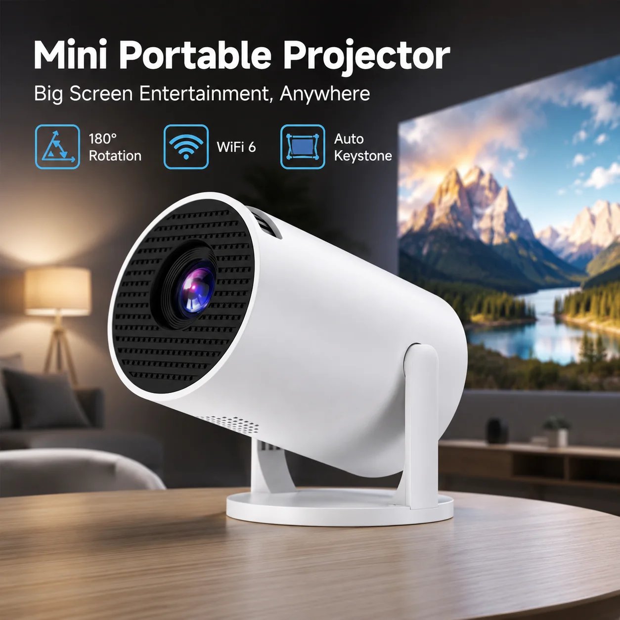 🔥Limited-Time Sale | Portable 4K Mini Projector – WiFi 6, Bluetooth 5.2 & 180° Rotation