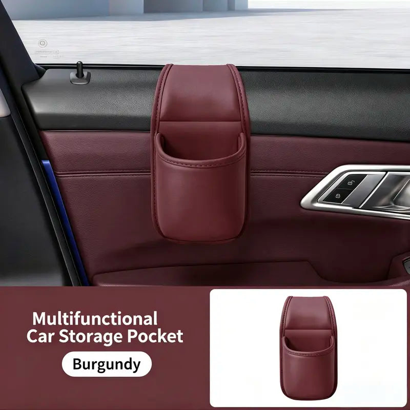 💥Huge Savings 49% OFF｜Leather Car Door Side Storage Pocket, Double‑Layer Organizer with Flannel Lining