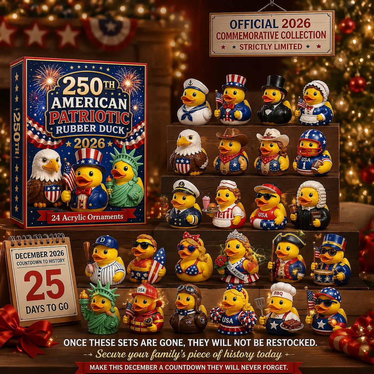 🎉🎄 Limited Edition!🔥🌟2026 American Patriotic Duck Advent Calendar - Gift for Adults Friends Patriots and Families Christmas Holiday Countdown Gift