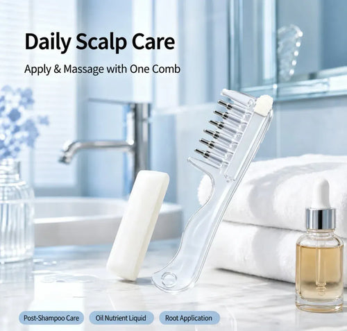 ⭐💧Refillable Scalp Oil Applicator Comb with 6 Metal Massage Tips – Even Root Serum Distribution & Scalp Stimulation for Hair Care