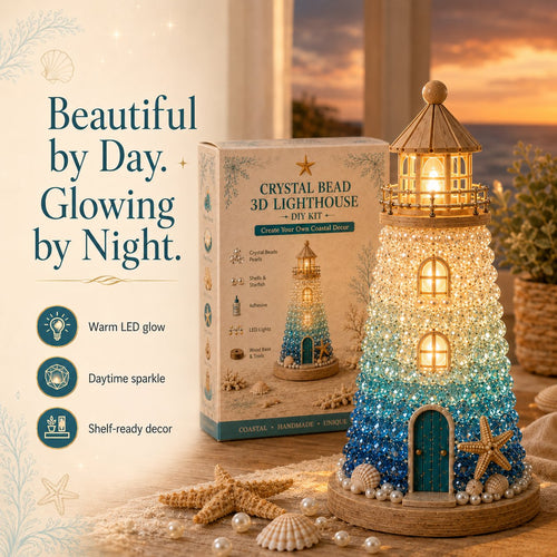 ⏳ Last Day 49% OFF – 🌊 Beginner-Friendly DIY Lighted Sea Glass-Style Lighthouse Kit Collection | Complete Kit with Sea Glass-Style Pieces, LED Lights & Step-by-Step Guide Included 💕