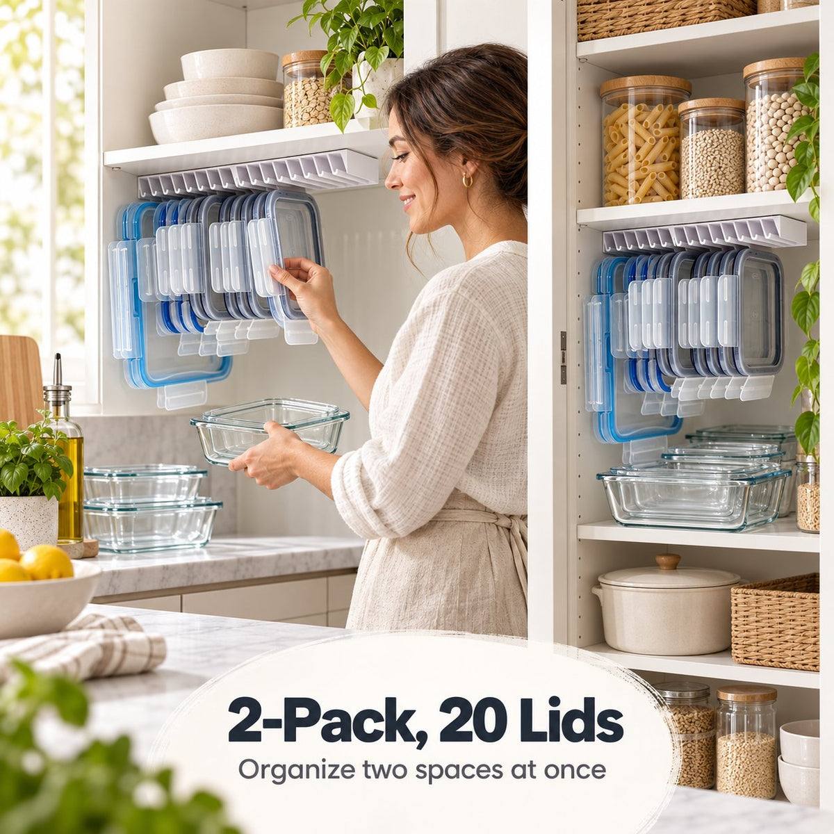 🌿 Zero Clutter: Smart Under-Shelf Lid Holder for 20 Lids