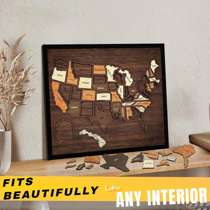 🔥Last Day 50% OFF -🇺🇸 Wooden USA Travel Map Puzzle🧩A Stylish Way to Track Your Journey & Memories