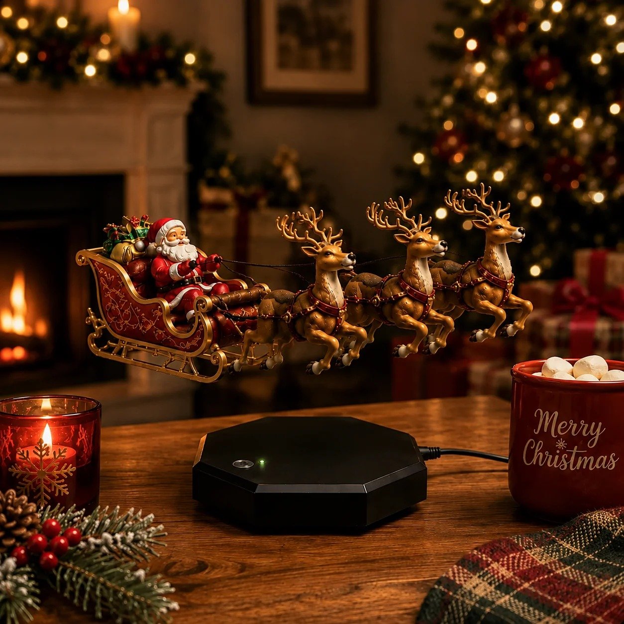 Floating Magnetic Levitation Santa Sleigh with Reindeer