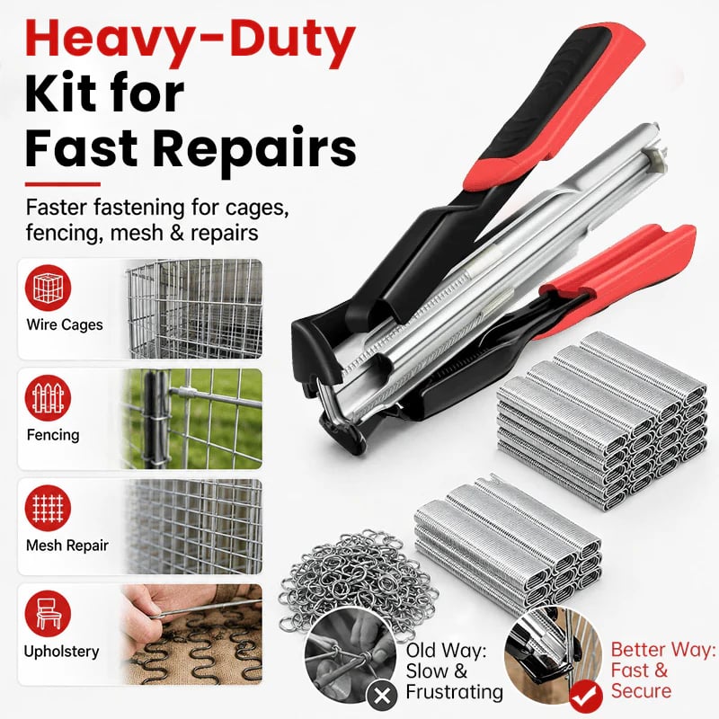 🔥Auto-Feed Hog Ring Pliers Kit –Heavy Duty Fence & Cage Fastening Tool