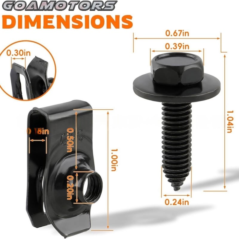 Automotive Universal Screws Black — —  1/4 Body Bolts & U-Nut Clips Kit(50 PCS)