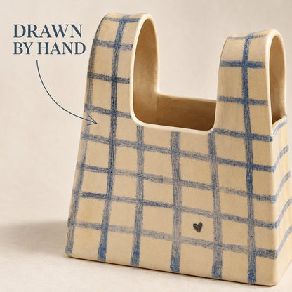 🌼 Handmade Checkered Ceramic Bag Vase