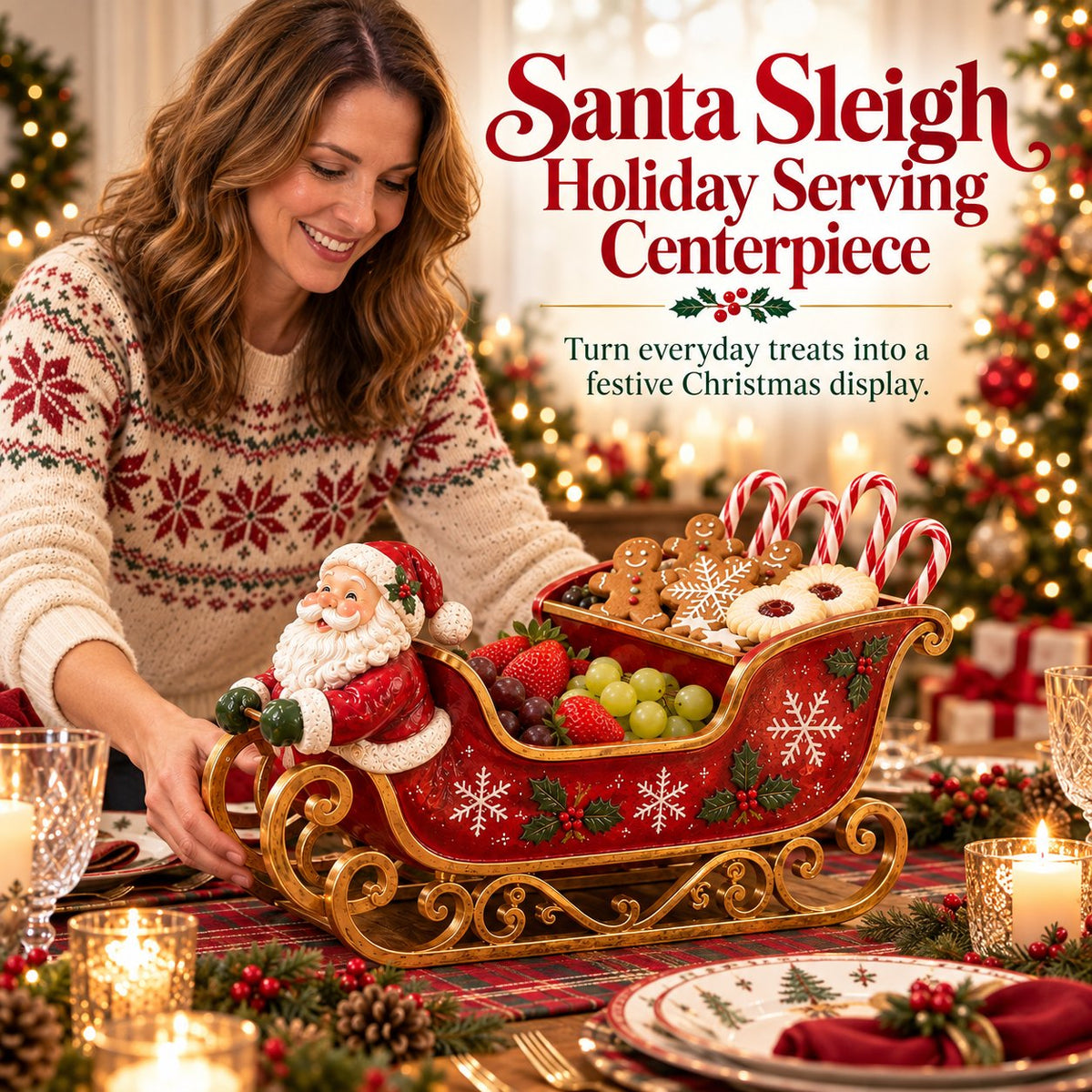 Santa Sleigh Holiday Serving Centerpiece