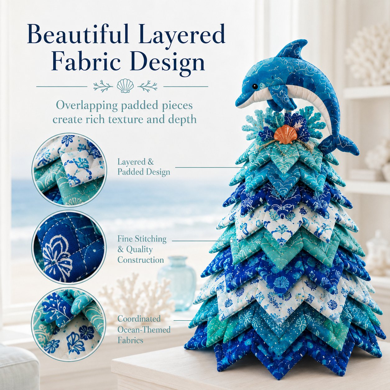 🔥 LAST DAY 49% OFF – 🌊 Ocean Dreams Layered Fabric Tree Craft Kit | Create a Freestanding Coastal Centerpiece with Coordinated Fabrics & Marine Topper 🐚✨
