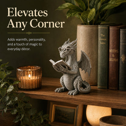 🐉 Reading Dragon Book Light Decoration, 12 cm Fantasy Dragon Figurine