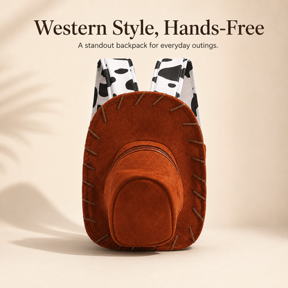 🤠 Western Cowboy Hat Shaped Backpack Cow Print Straps Mini Leather Purse