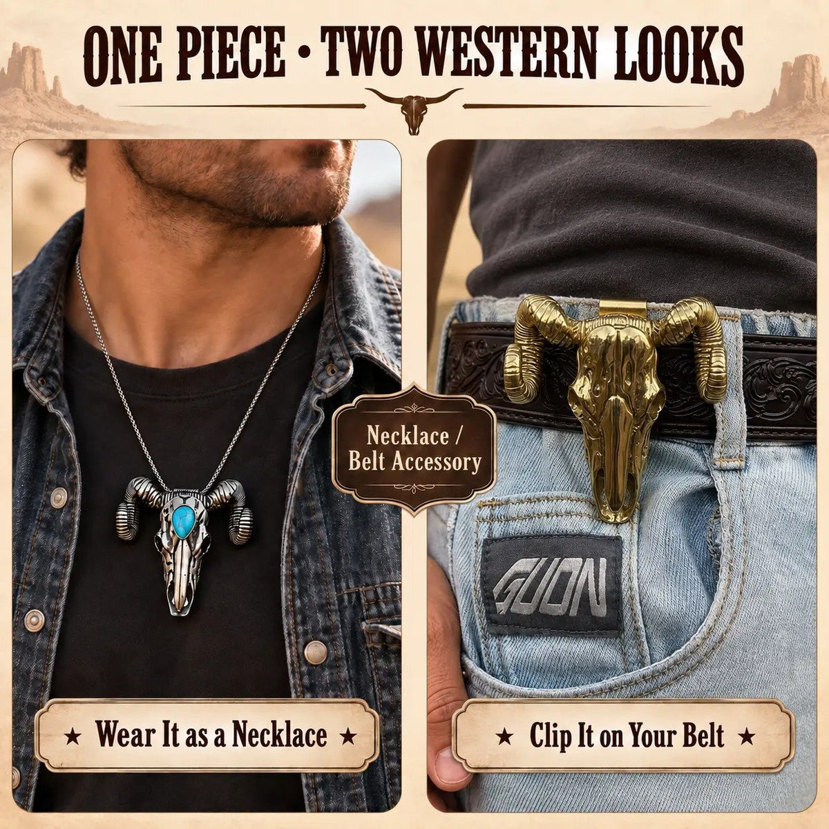 🐐 ✨ Western Skull Pendant Necklace & Belt Clip(📦Buy 2 Free Shipping)