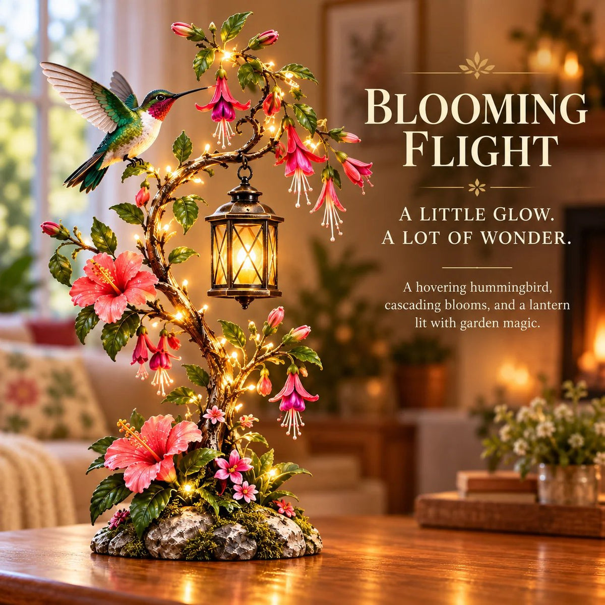 Hummingbird Garden Lantern Light - Lighted Floral Table Decor