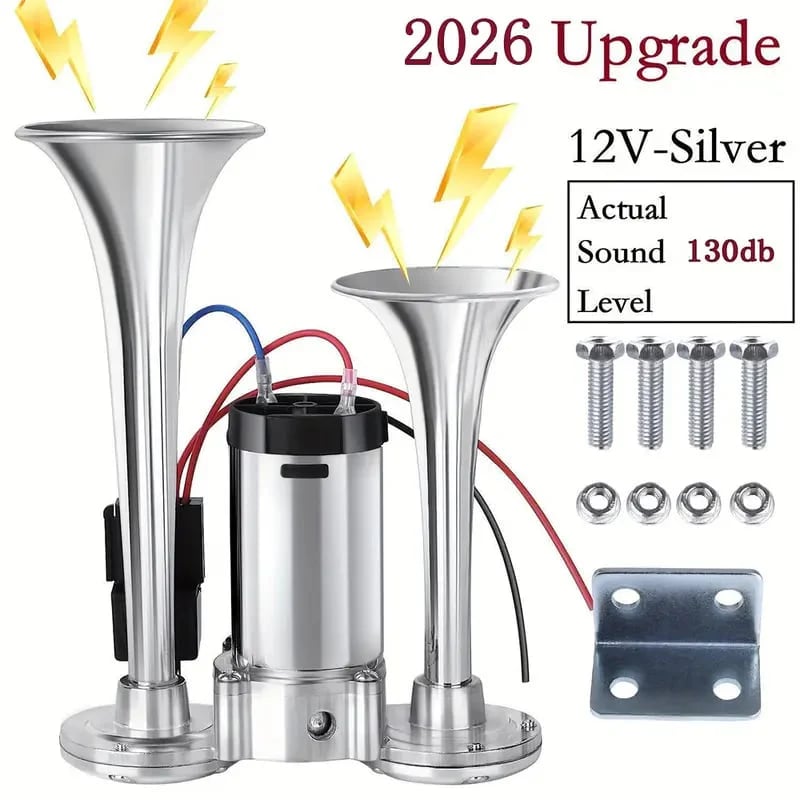 🚗🔧2026 Upgraded 12V Dual Air Horn Kit – 130DB Super Loud Dual Horn with Compressor for Cars, Trucks, SUVs, Boats & More