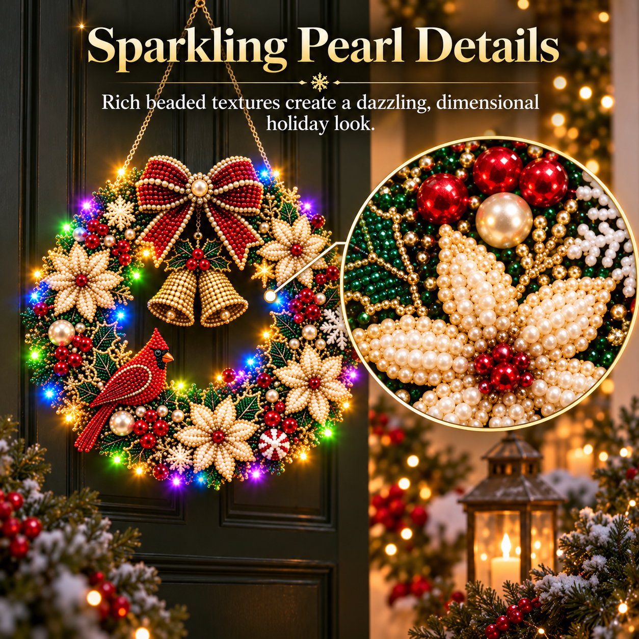 LED Weihnachts-Perlen-Diamantbild – Funkelnde Weihnachtskranz-Dekoration mit 19 Motiven