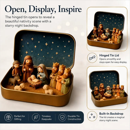 Mini Christmas Nativity Set in Tin Box
