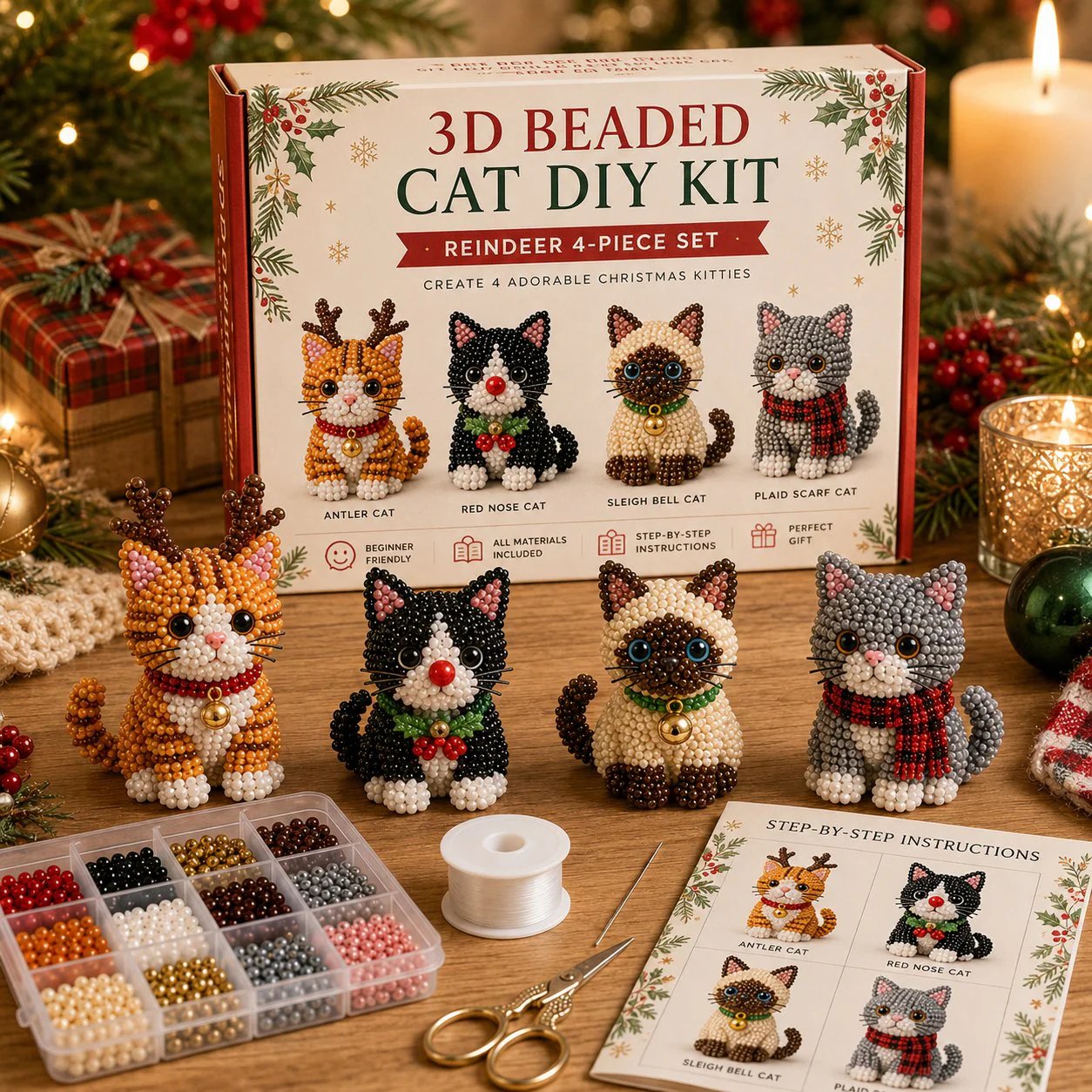 💥🏆Create Your Own 3D Beaded Christmas Cats | Beginner-Friendly DIY Kit🎁