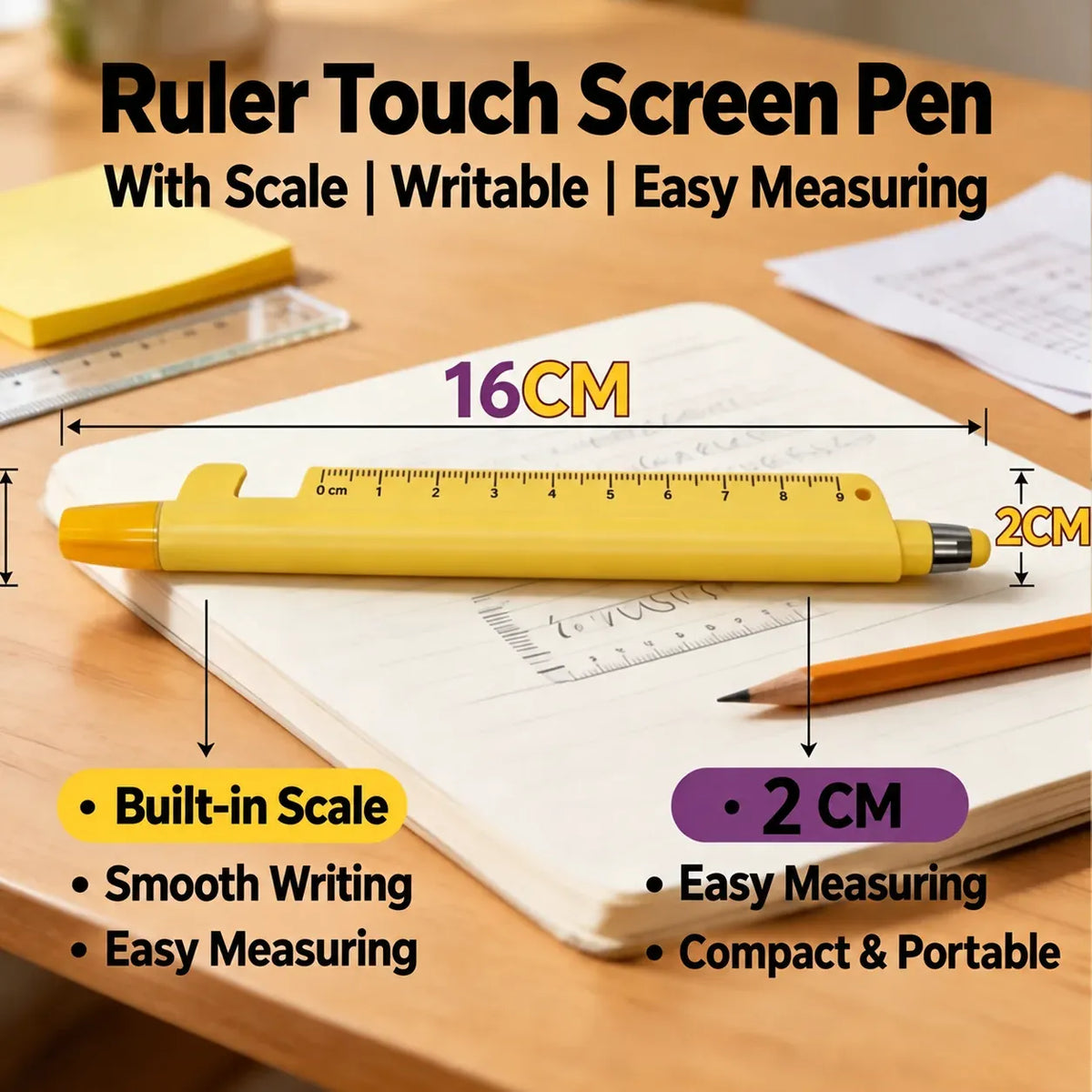 ✍️5-in-1 Multifunction Ruler Stylus Pen – 0.5mm Writing & Marker Tool