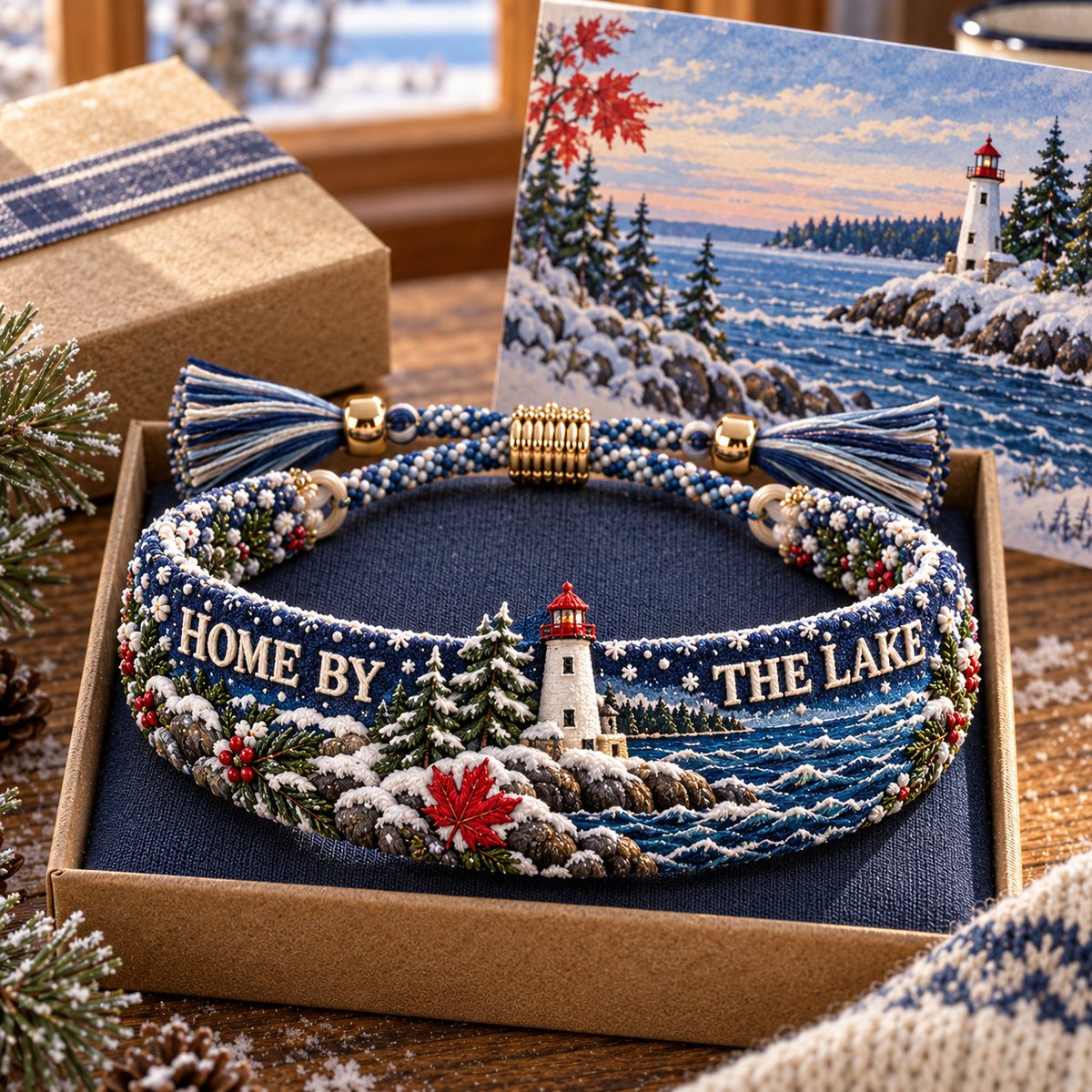 🌊 Lake Ontario Forever Embroidered Bracelet | Scenic Lake Design with Adjustable Woven Band, Meaningful Message & Gift-Ready Keepsake Box 🍁