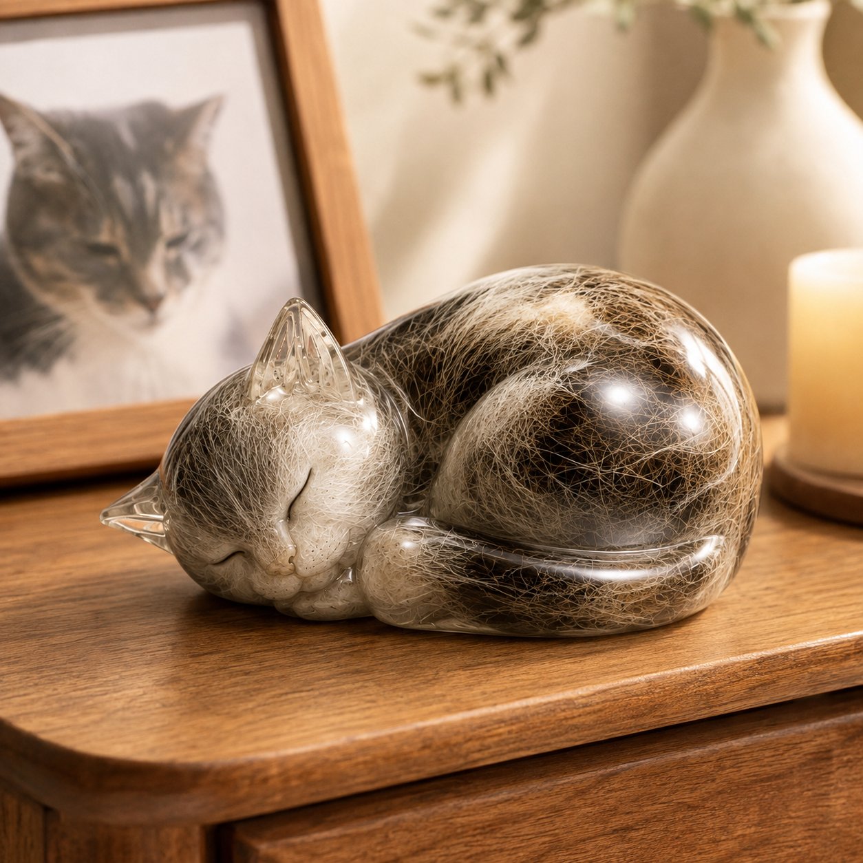 Sleeping Cat Pet Memorial Fur Keepsake — Keep a Real Part of Them Close