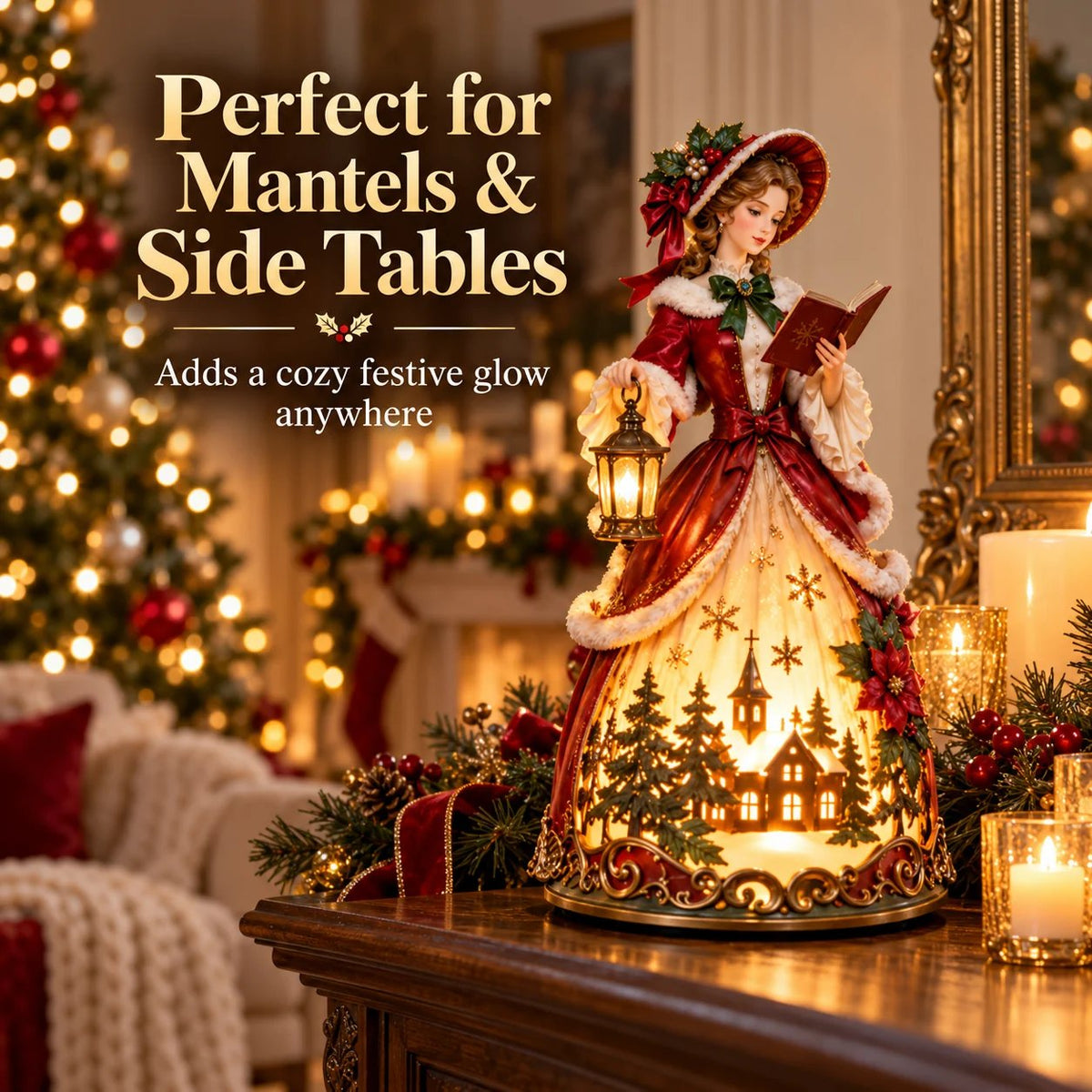 🎄 Victorian Christmas Caroler Lady Lamp | Lighted Tabletop Decor