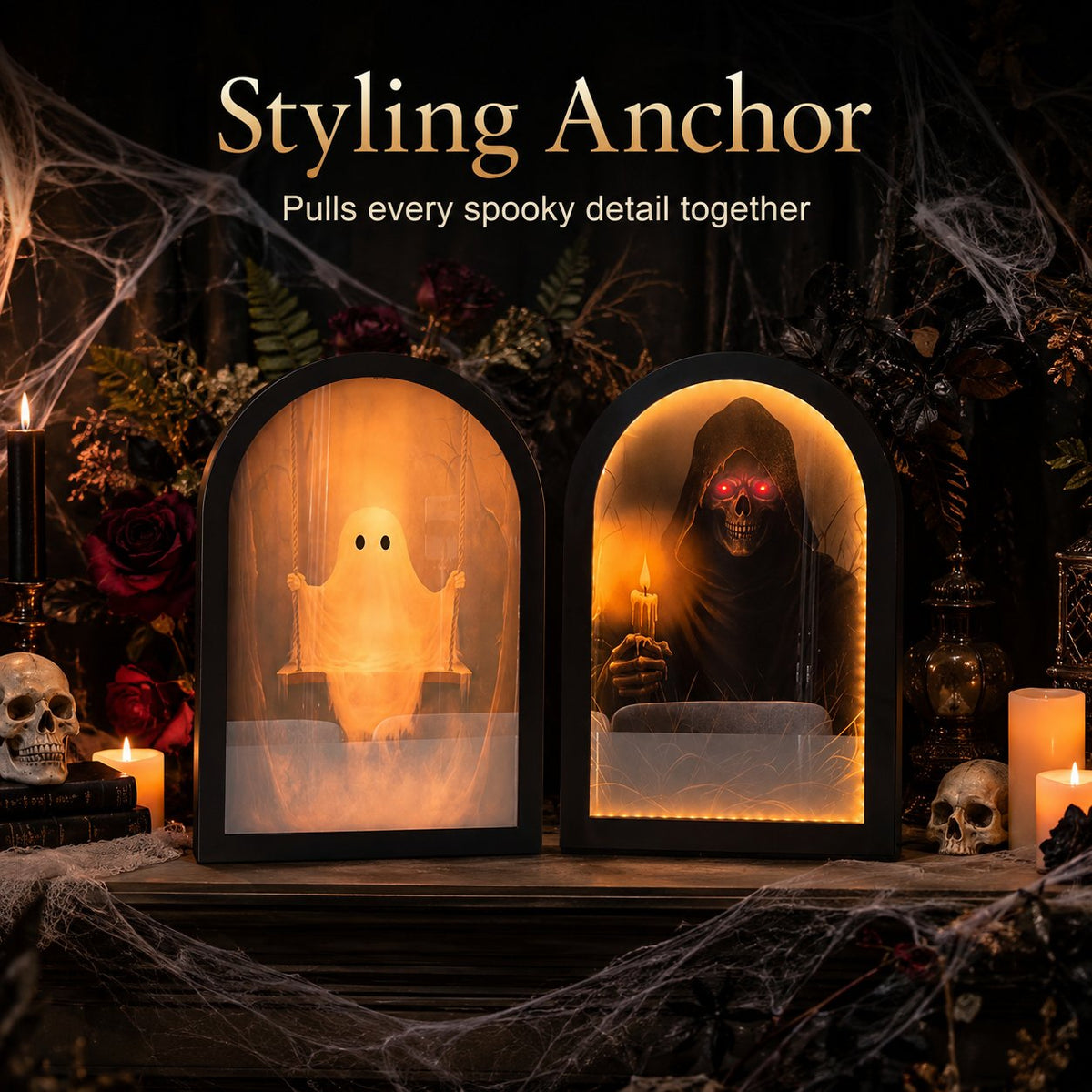 🎃👻 Spooky Halloween Decor Mirror, Gothic Mantel Wall Mirror🕸️