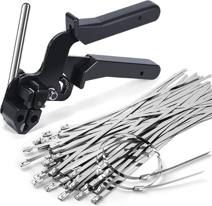🔧 Stainless Steel Cable Tie Gun Tool with Metal Zip Ties, Heavy Duty Cable Tie Tightener & Cutter for Industrial, Fencing, Exhaust Repair