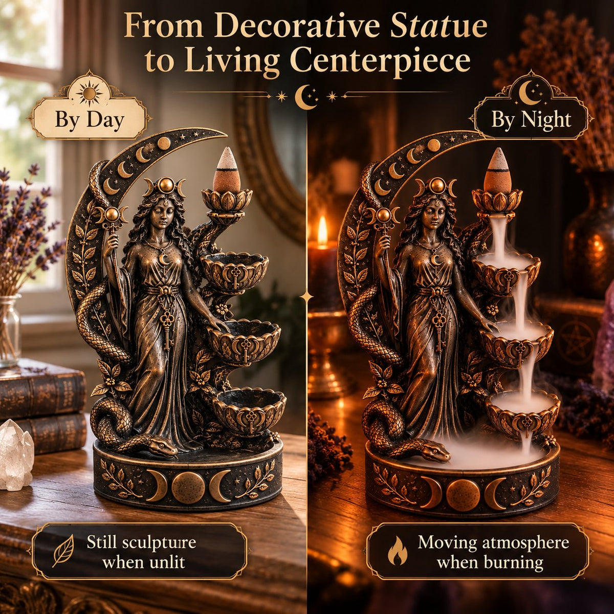 🔮 Hecate’s Key & Aphrodite’s Veil Backflow Incense Holders – Sculptural Smoke Waterfall Décor