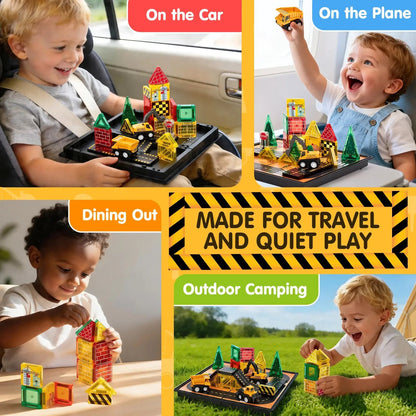 🎁Perfect Gift for Kids🎁42 PCS Magnetic Tiles Road Toppers Set for Kids Ages 3-5