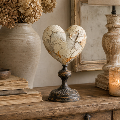 Vintage Distressed Heart Pedestal Sculpture