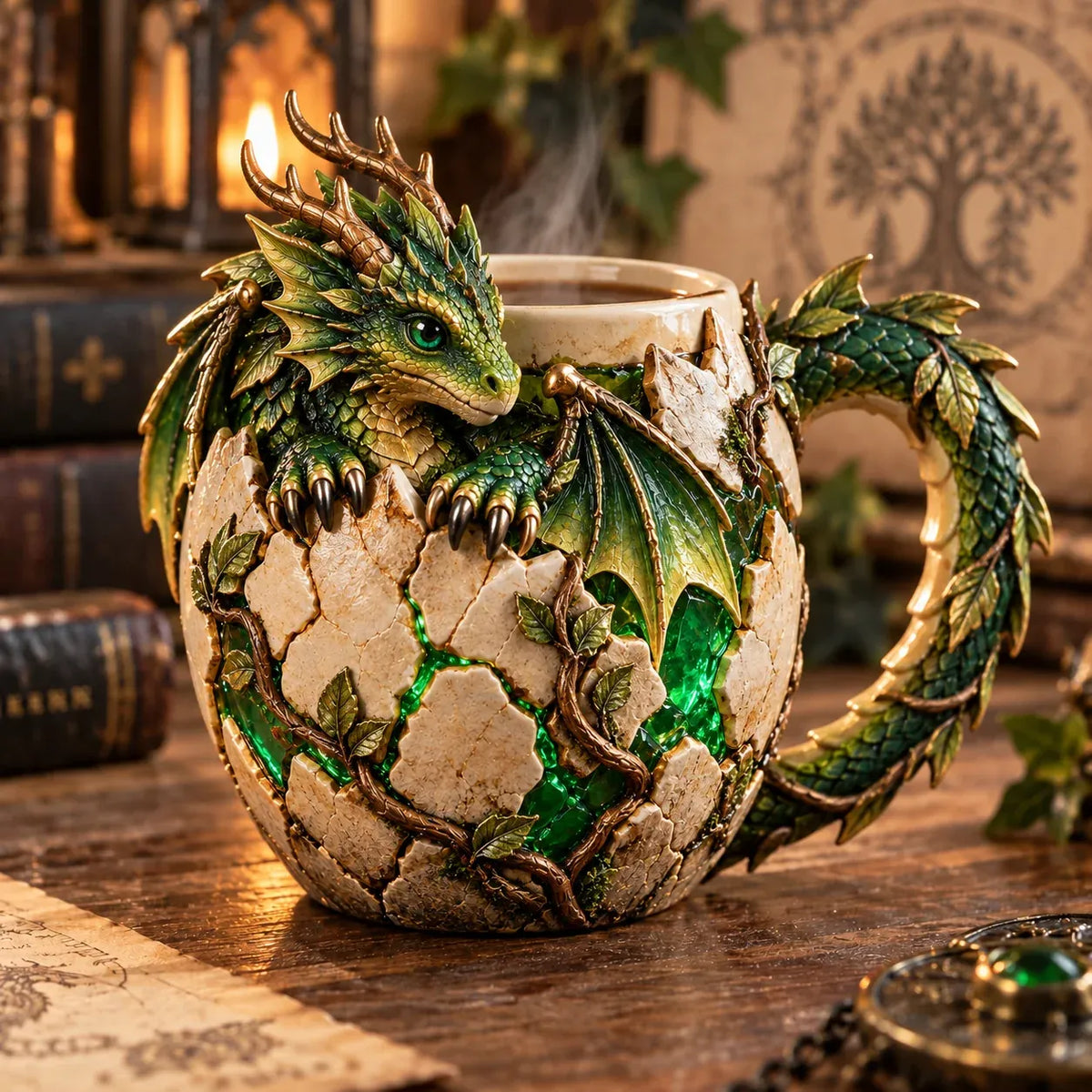 ⏳ Last Day 50% OFF – 🐉 Dragonbound RealmsTM Sculpted Dragon Mug Collection | 6 Fantasy Realm Designs with Raised 3D Dragon Details ☕