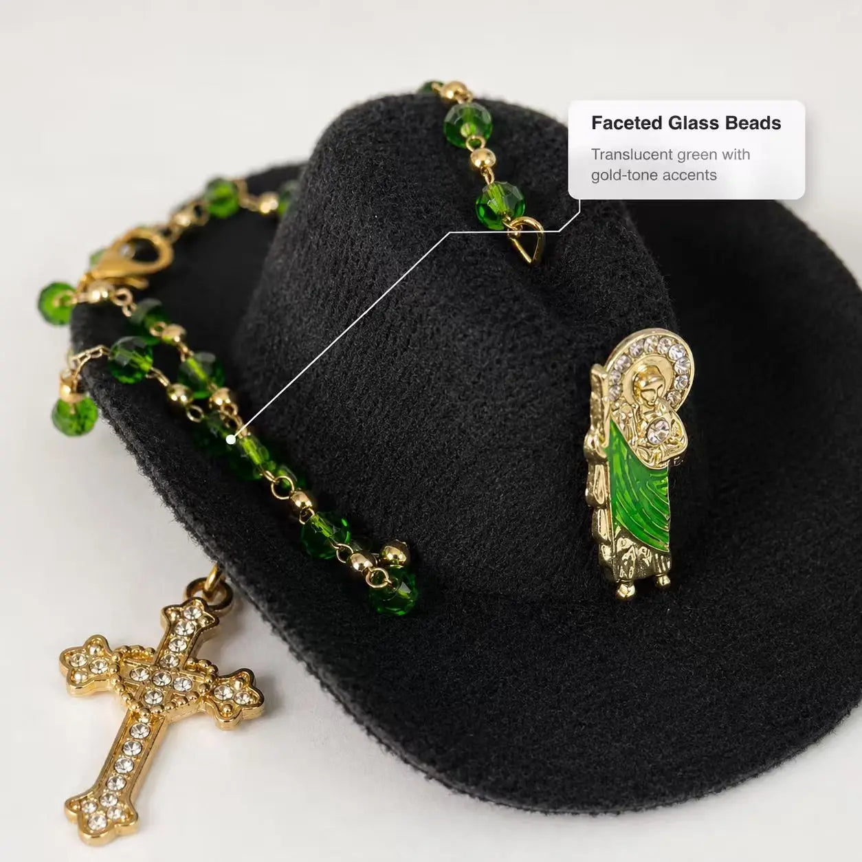 St. Jude Car Blessing Charm – Handmade Protection Ornament with Black Sombrero | Car Trinket & Decoration Gift