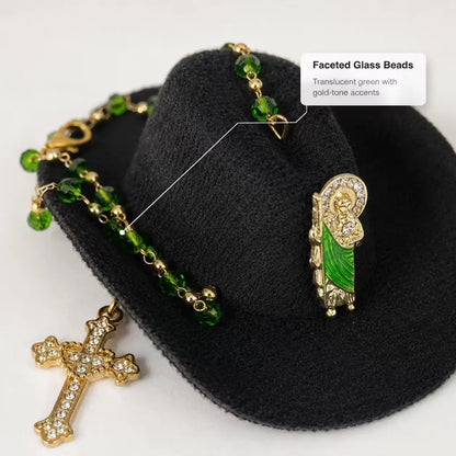 St. Jude Car Blessing Charm – Handmade Protection Ornament with Black Sombrero | Car Trinket & Decoration Gift