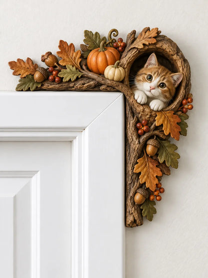 Wooden Fall Cat Door Topper Decor-Rustic Autumn Kitten Door Topper