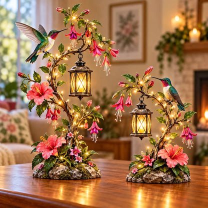 Hummingbird Garden Lantern Light - Lighted Floral Table Decor