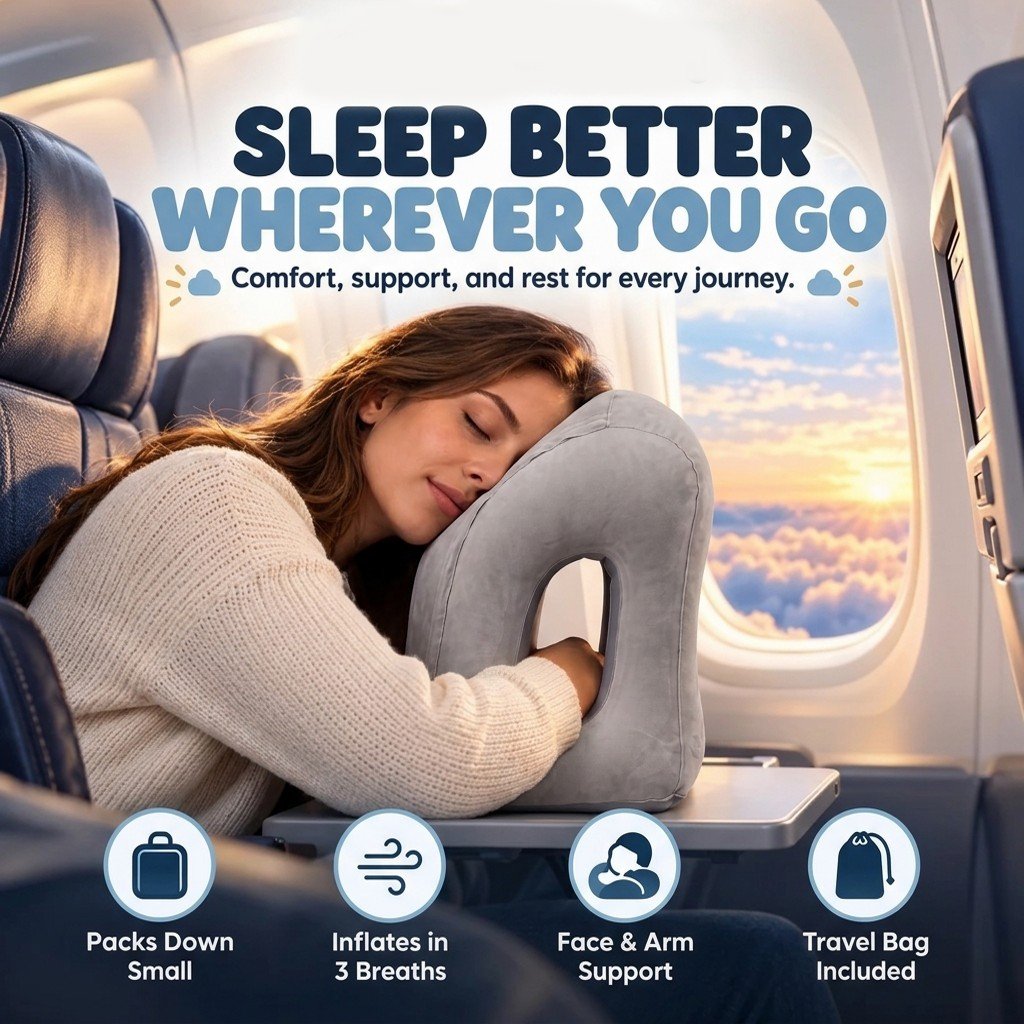 ✈️ Inflatable Travel Pillow – Full Upper Body Support for Comfortable Rest