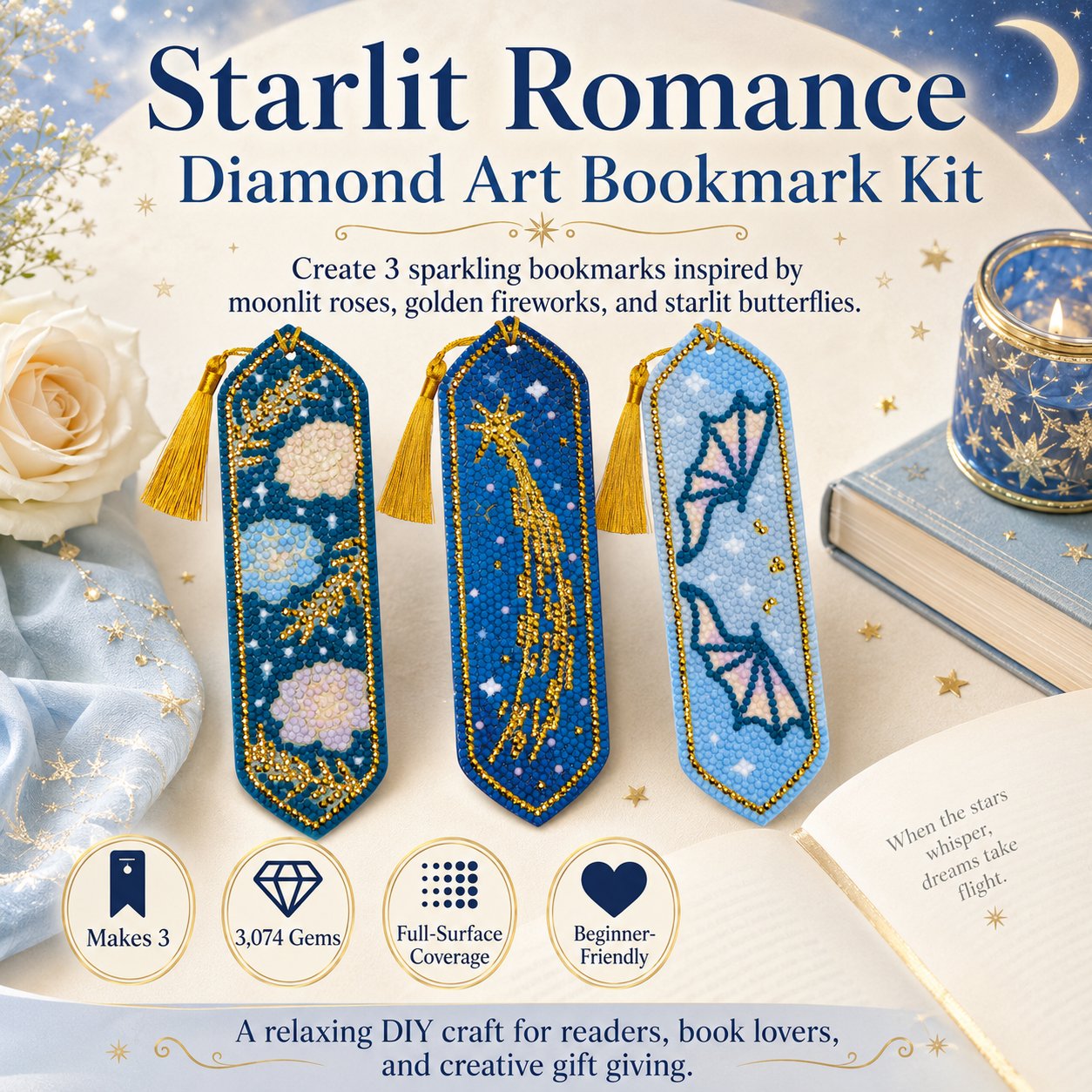 🔥LAST DAY 50% OFF-🌌Starlit Romance Diamond Art Bookmark Kit