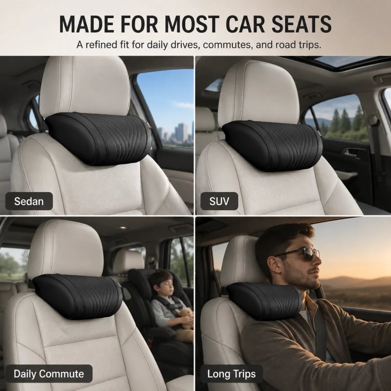 🚗💤Reduce fatigue while driving! Universal memory foam neck pillow for car – ergonomic headrest for long road trips.